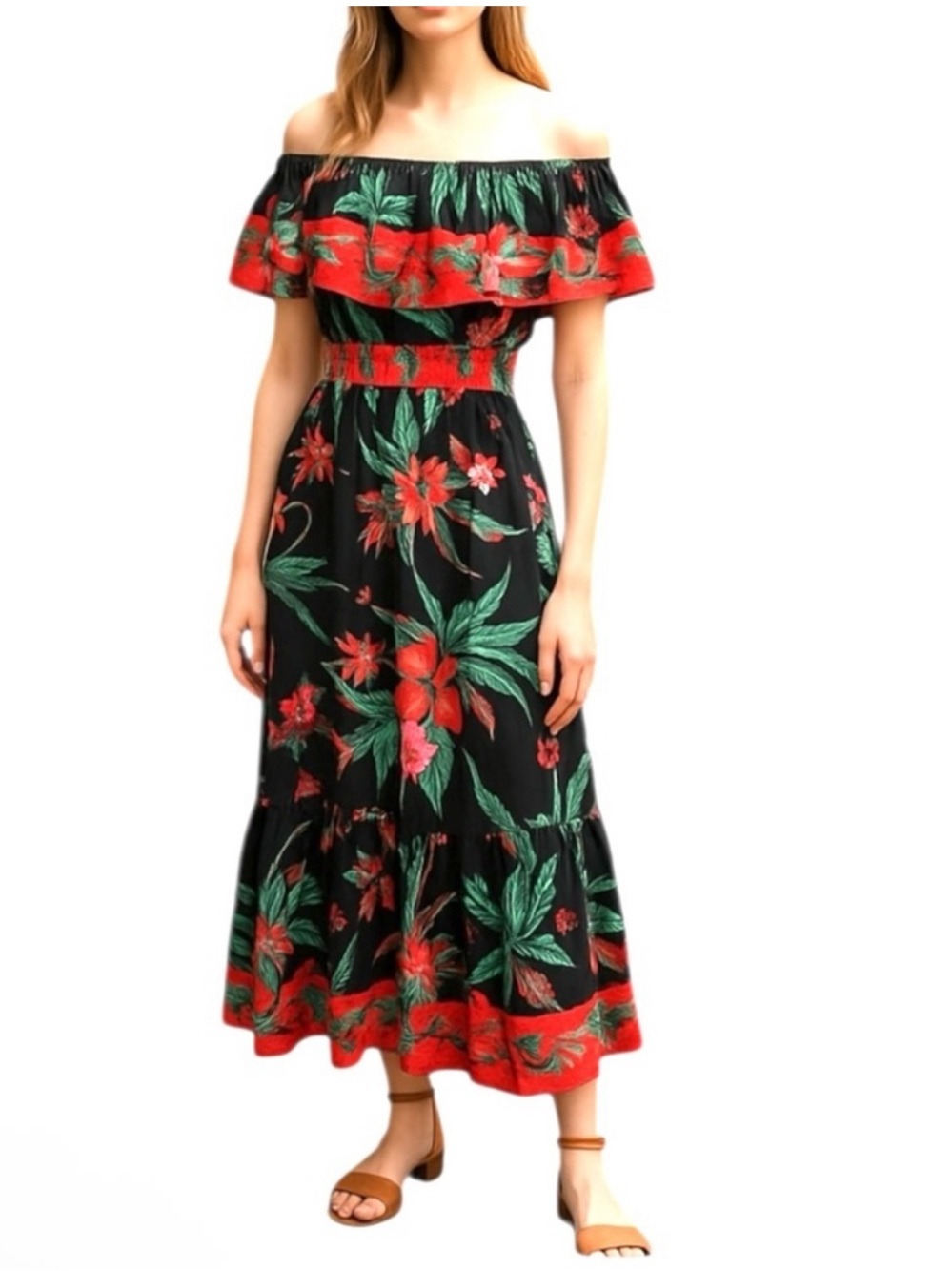 Colleen Lopez Tropical Floral Off Shoulder Maxi Dress Size XS New